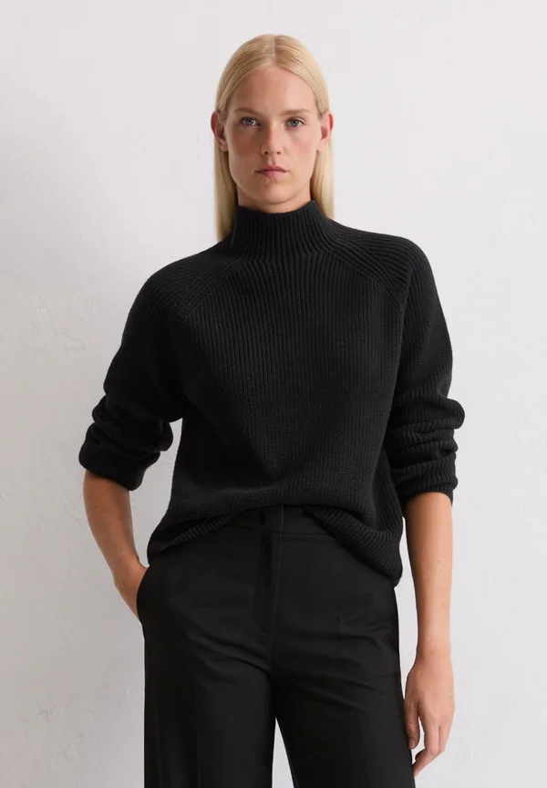 LONGSLEEVE STAND UP COLLAR - Strickpullover - black