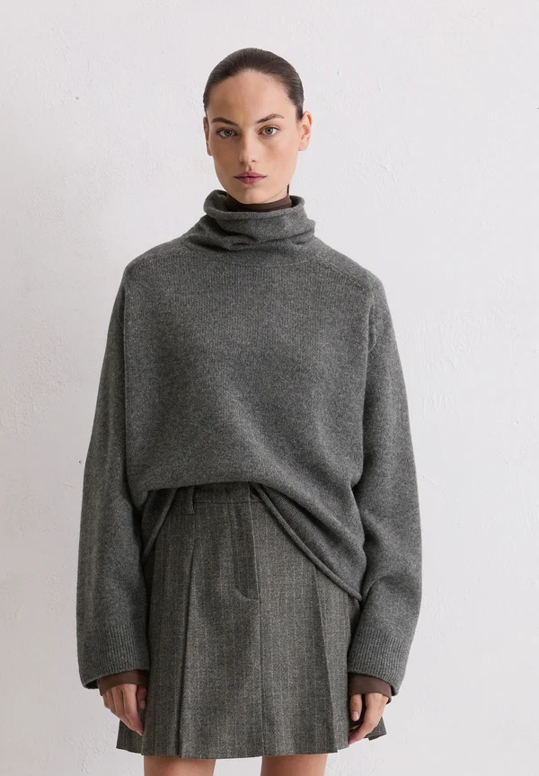 LONGSLEEVE STAND UP COLLAR - Strickpullover - rocky grey melange