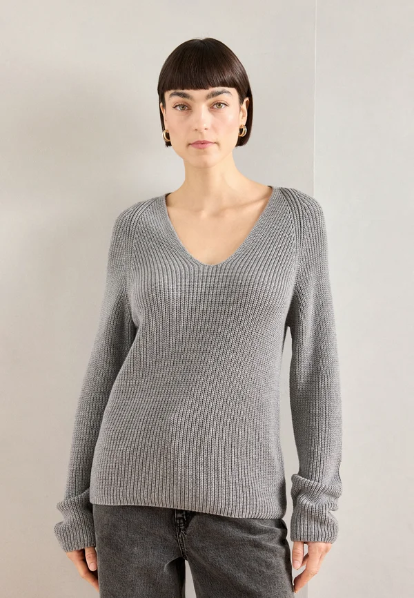 LONGSLEEVE V NECK - Strickpullover - grey granite melange