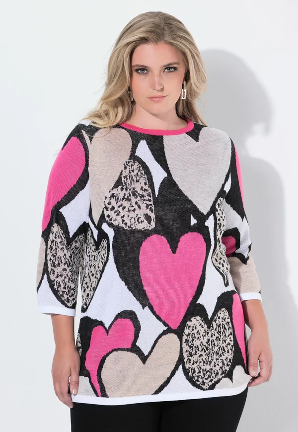 LOOSE FIT HERZEN 3/4-ÄRMEL - Strickpullover - multicolour