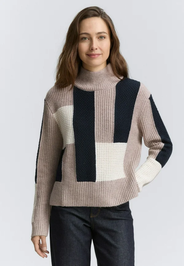 LOOSE FIT MIT COLOUR BLOCKING - Strickpullover - taupe structured colorblock