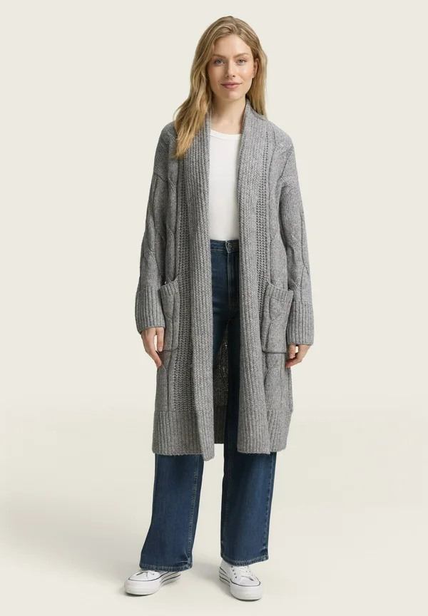 LOOSE FIT MIT MUSTER - Strickjacke - medium silver grey melange