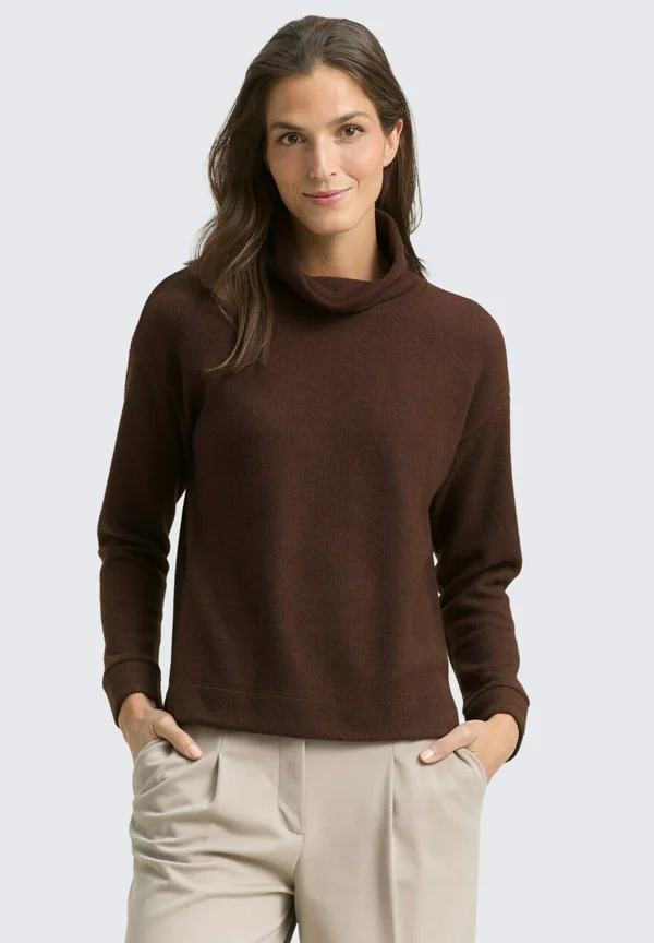 LOOSE FIT MIT ROLLKRAGEN - Strickpullover - dark pecan brown melange