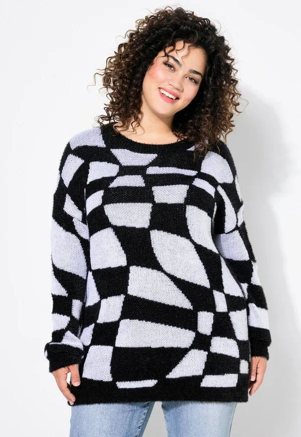 LOOSE FIT SCHACHBRETT-MUSTER - Strickpullover - black