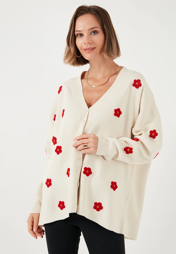 LOOSE FIT - Strickjacke - ecru