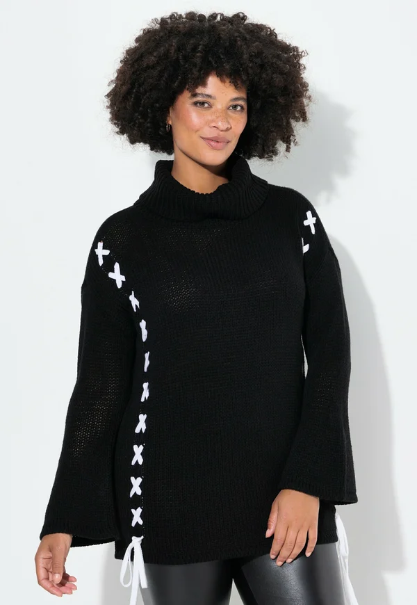 LOOSE FIT ZIERBÄNDER TROMPETENÄRMEL - Strickpullover - black