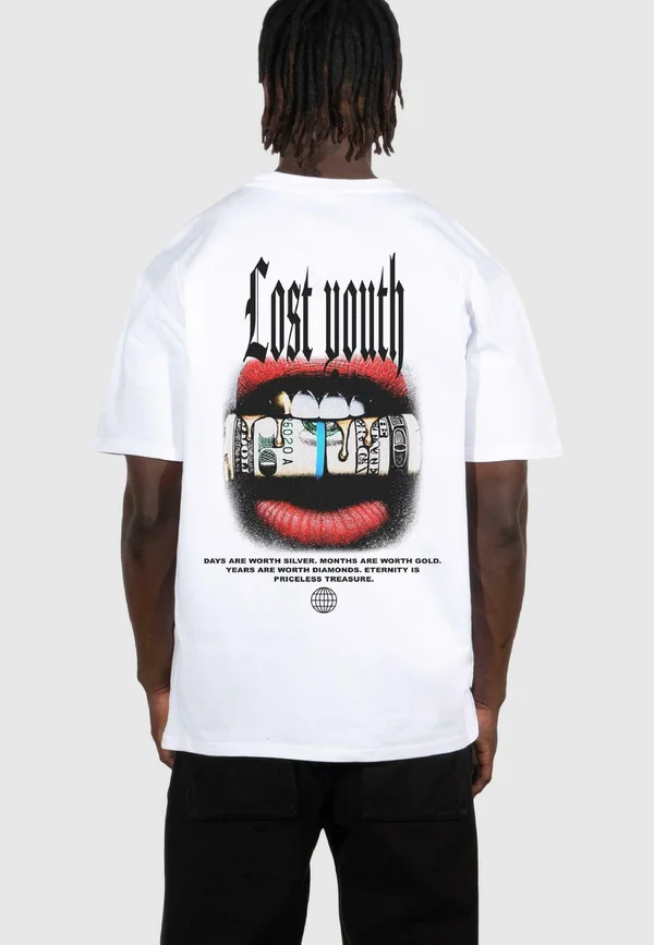 LOST YOUTH MÄNNER LY  TEE ''DOLLAR'' - T-Shirt print - white