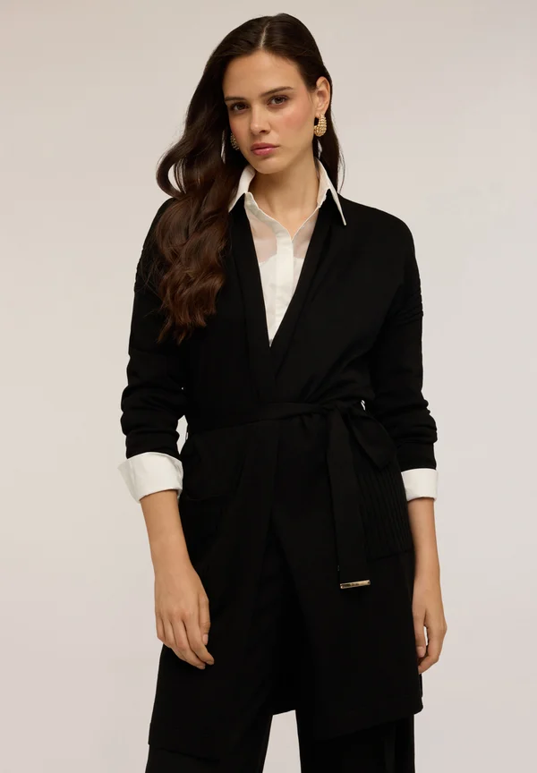 LUNGO CON CINTURA - Strickjacke - nero