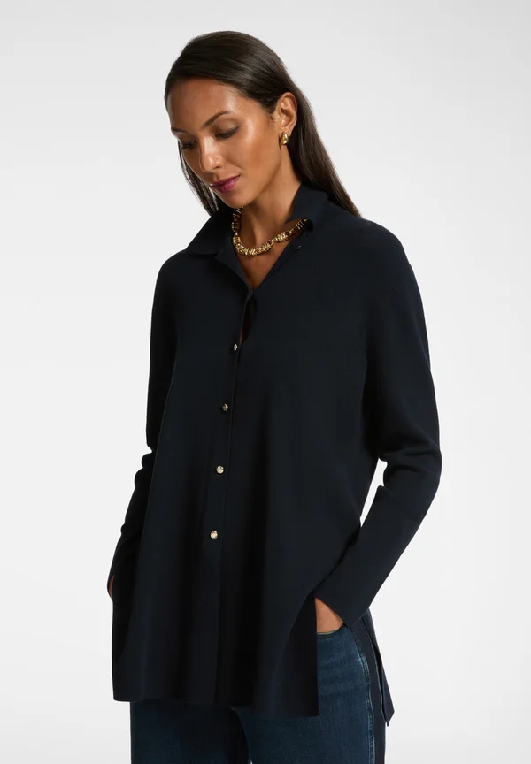 LUNGO CON COLLETTO - Strickjacke - blu