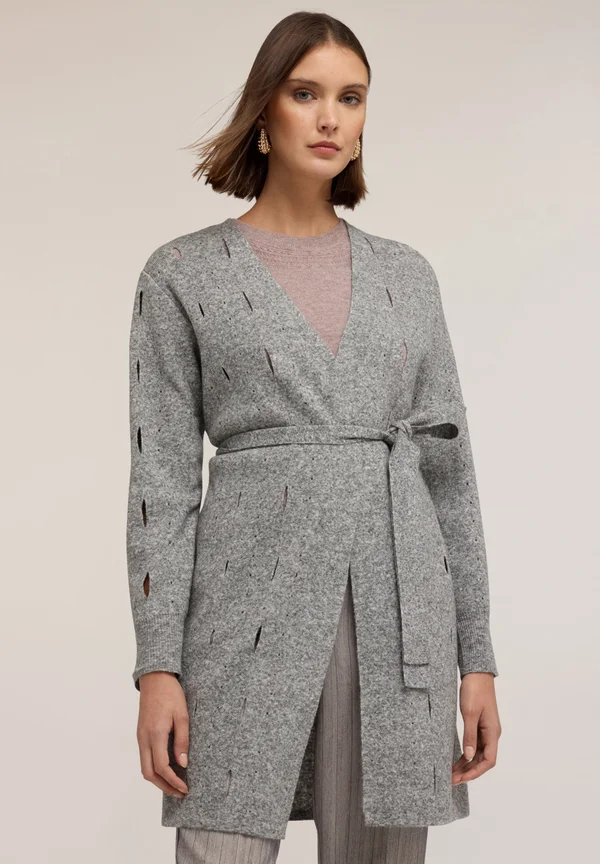 LUNGO IN CON LAVORAZIONE AJOURÉ - Strickjacke - grigio