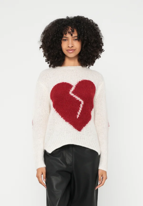 LUVHEART CREW - Strickpullover - ecru white/red