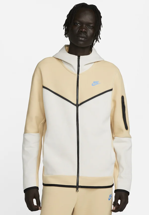 M NSW TCH FLC S FZ WR - Sweatjacke - sesame light orewood brown light photo blue