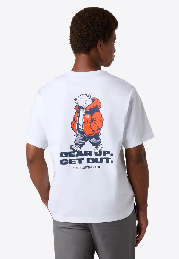 M STREET BEAR RELAXED SS TEE - T-Shirt print - tnf white/mandarin red