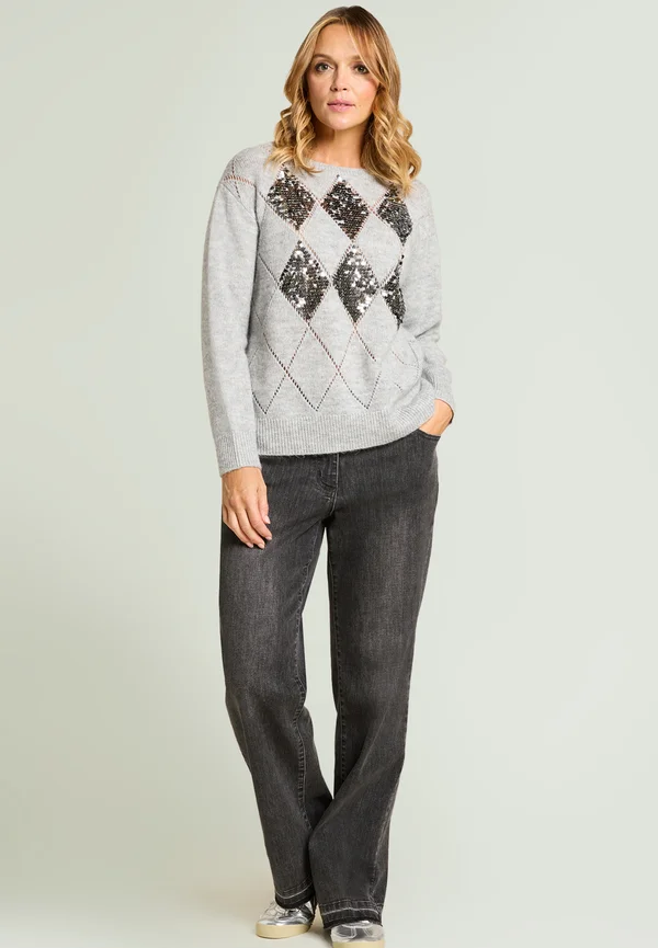 MAGLIA ARGYLE CON PAILLETTES - Strickpullover - grigio