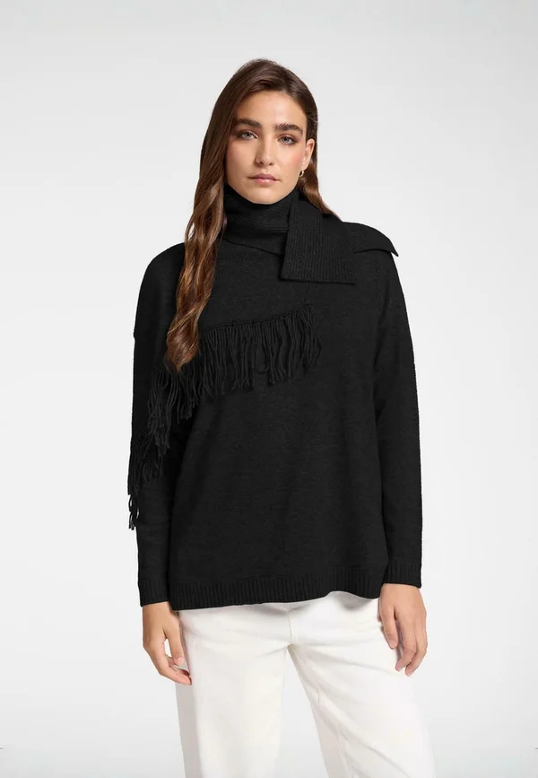 MAGLIA CON FRANGE E SCIARPA STACCABILE
 - Strickpullover - nero