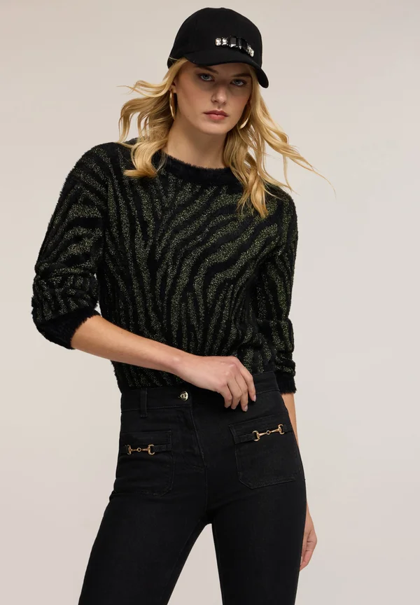 MAGLIA ZEBRATA LAMINATA - Strickpullover - nero