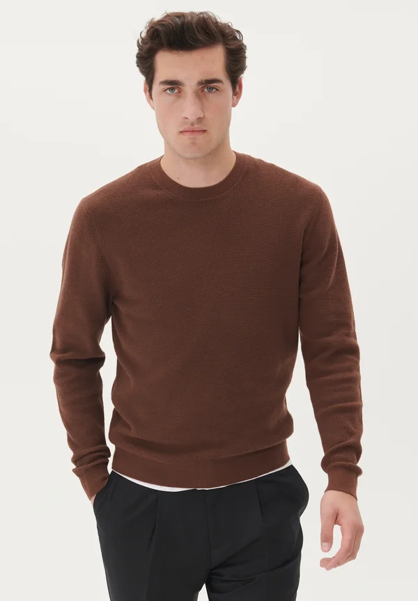 MALAGOON WAFFLE COTTON CREWNECK - KNIT - Strickpullover - bitter chocolate