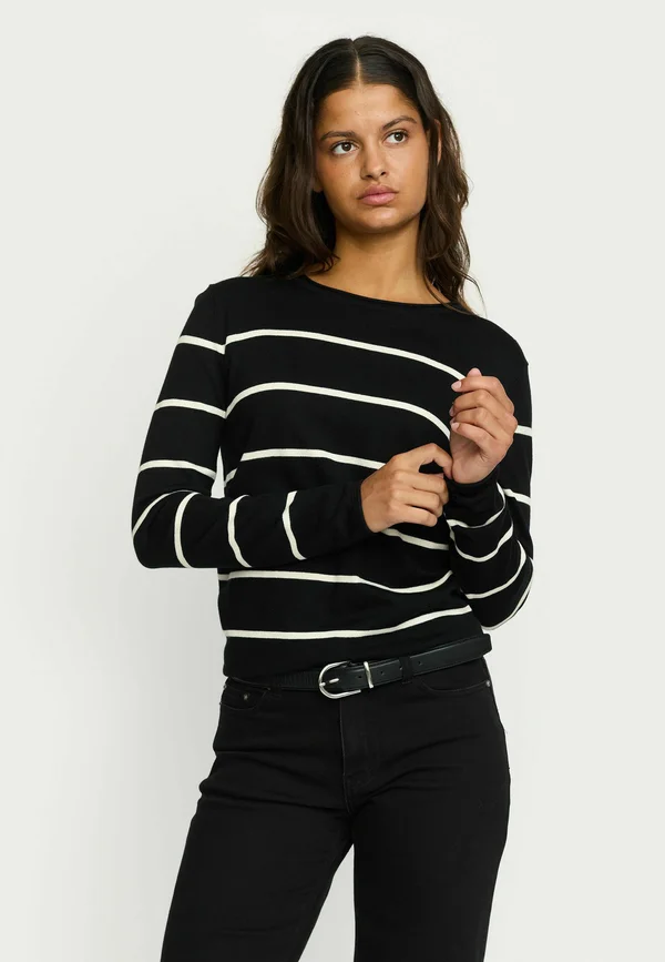 MARLA ROLL EDGE STRIPE - Strickpullover - black