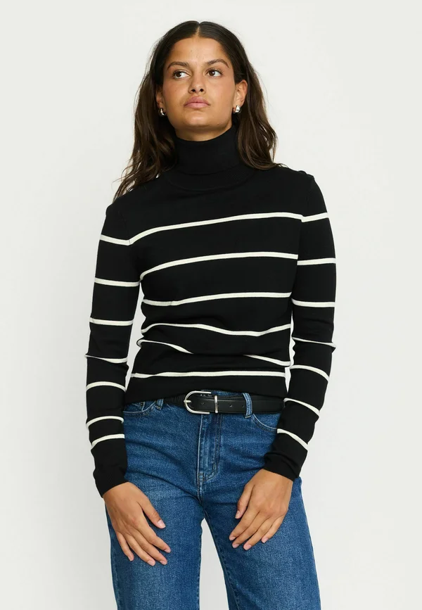 MARLA ROLLNECK STRIPE - Strickpullover - black