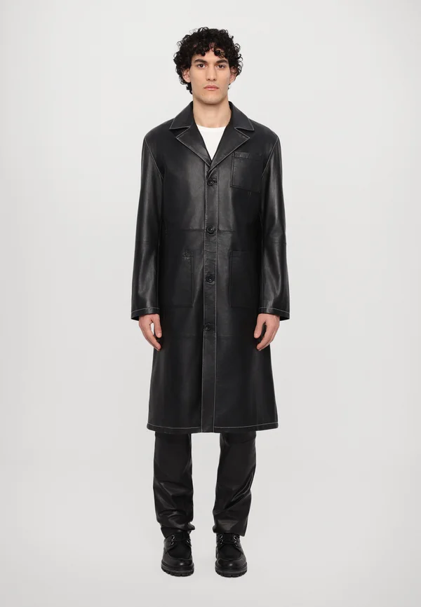MARVIN CONTRAST STITCH LEATHER COAT - Klassischer Mantel - nappa black