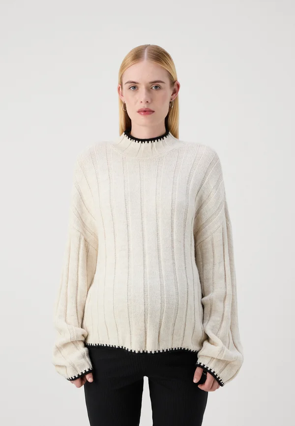 MCHICK STITCH HIGHNECK - Strickpullover - pumice stone/black