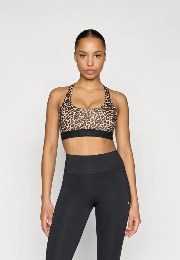 MEDIUM SUPPORT LEOPARD PRINT BRA WITH RACERBACK - Sport-BH mit mittlerer Stützkraft - dark brown/black/beige