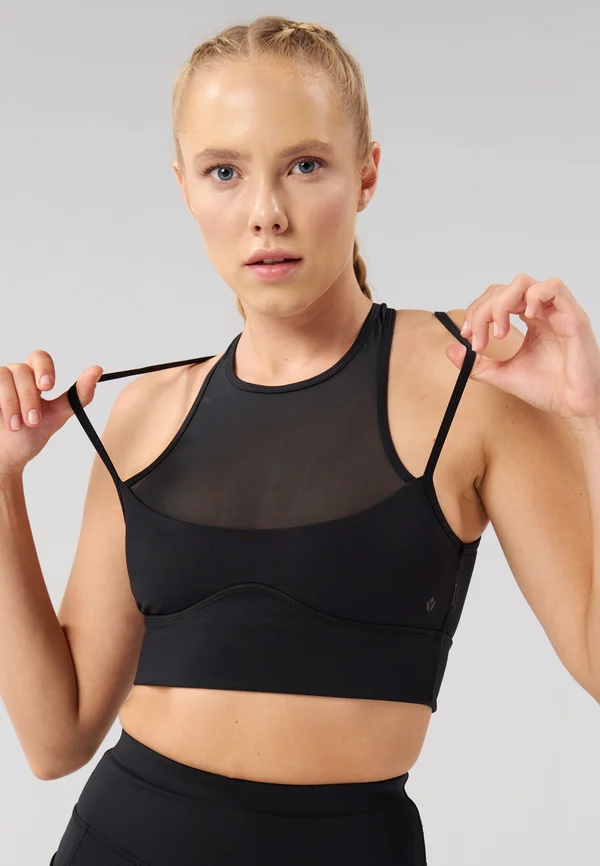 MEDIUM SUPPORT SPORTS BRA WITH MESH FRONT AND CROSS BACK - Sport-BH mit mittlerer Stützkraft - black