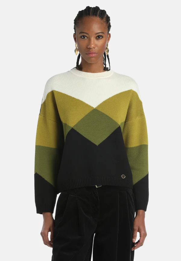 MENZI - Strickpullover - nero verde panna