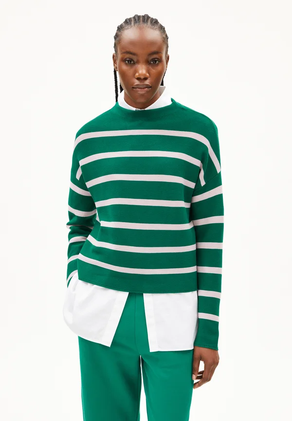 MERINAA STRIPES - Strickpullover - emerald green ice grape