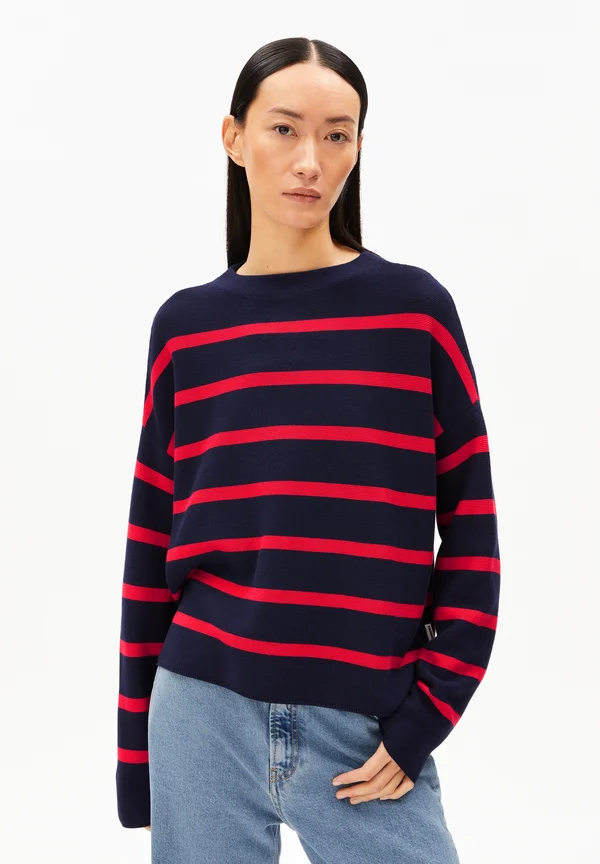 MERINAA STRIPES - Strickpullover - tinted navy-candy apple