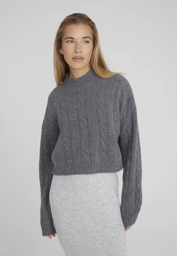 MERINO-KASCH-MIR Gemisch Kurzer  Halbrollkragen - Strickpullover - silver melange