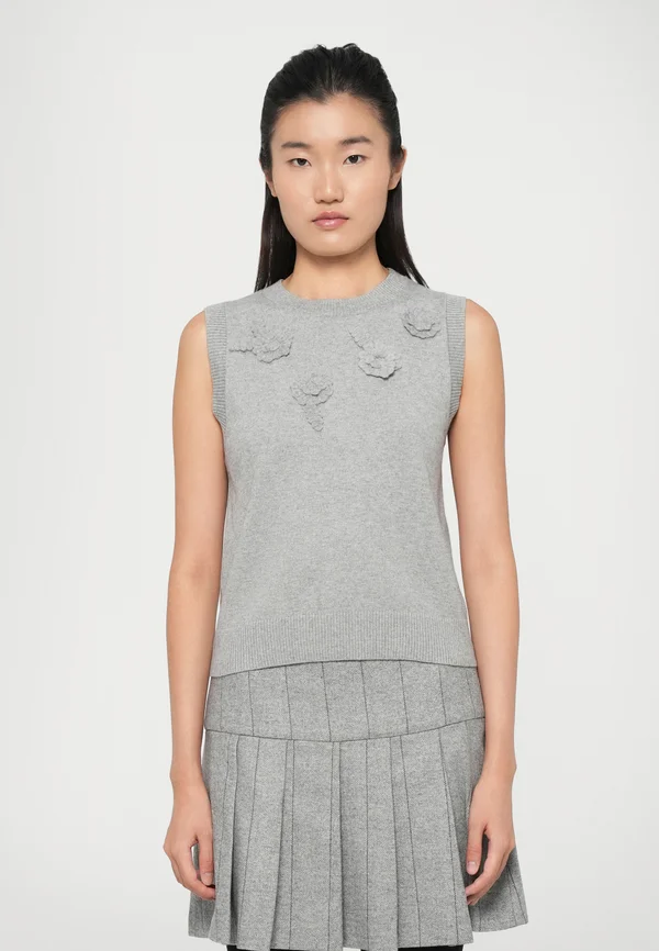 MERIS - Strickpullover - melange grau flowers embroidery