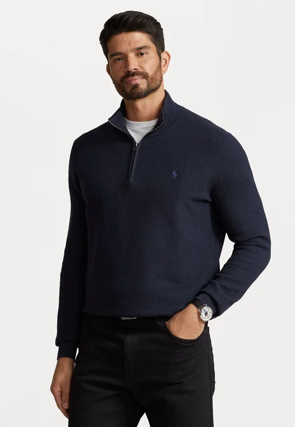 MESH-KNIT COTTON QUARTER-ZIP SWEATER - Strickpullover - navy heather