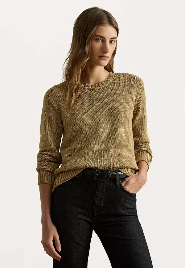 METALLIC COTTON-BLEND CREWNECK SWEATER - Strickpullover - relic gold