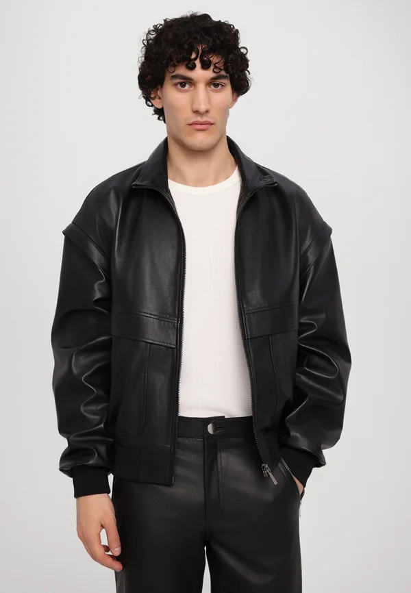 MICHAEL DETACHABLE SLEEVE - Lederjacke - nappa black