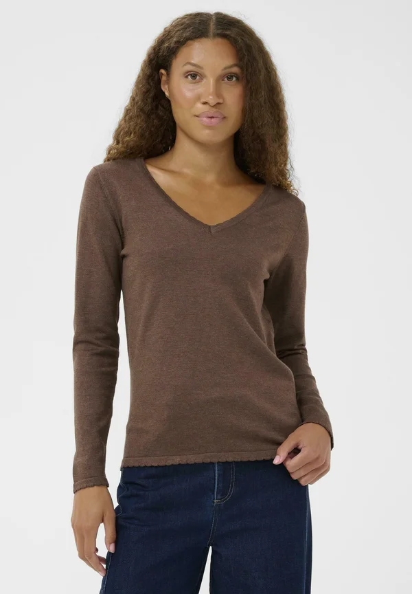 MILA LS V-NECK - Strickpullover - fondue fudge melange