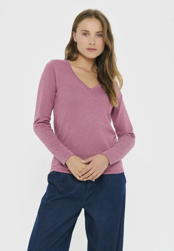 MILA LS V-NECK - Strickpullover - red violet melange