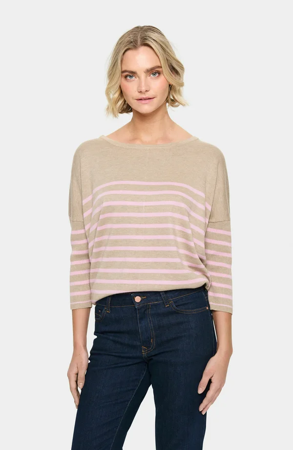 MILA NECK - Strickpullover - plaza taupe pink stripe