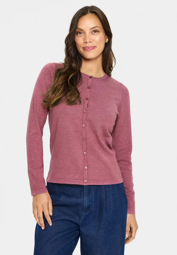 MILASZ R-NECK - Strickjacke - red violet melange