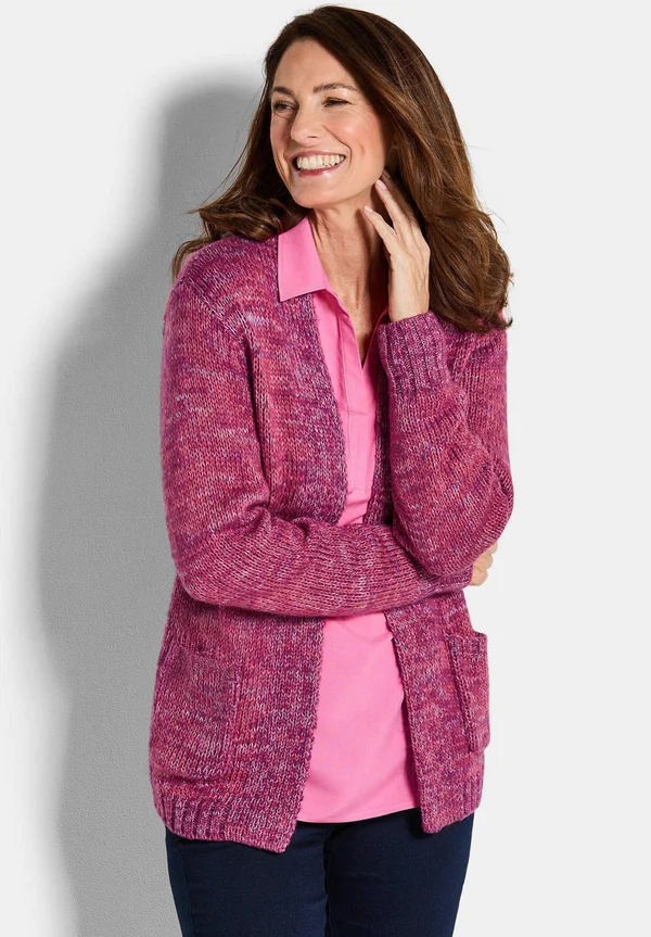 MIT AUFGESETZTEN TASCHEN - Strickjacke - berry   patterned