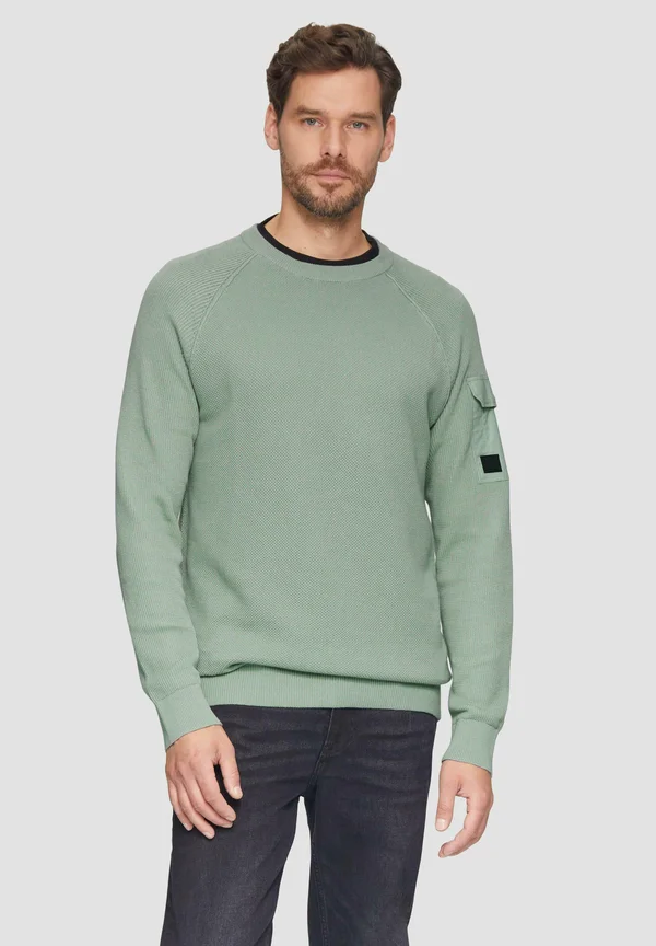 MIT AUFGESETZTER TASCHE AM ARM - Strickpullover - salbeigrün