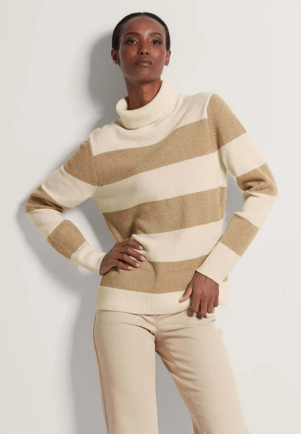 MIT BLOCKSTREIFEN - Strickpullover - wool white   caramel   silver