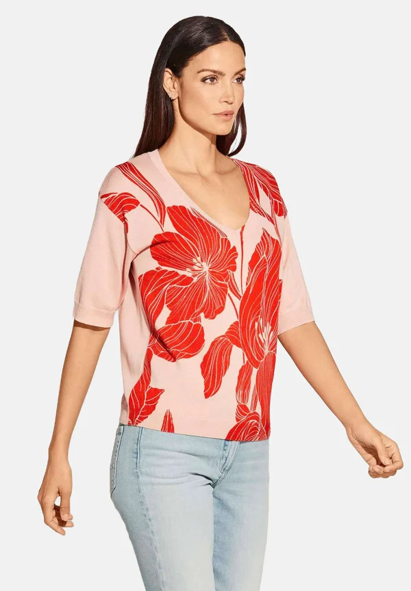 MIT BLÜTENPRINT - Strickpullover - coral   rosé