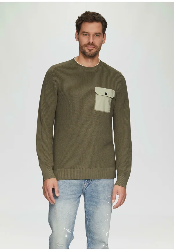 MIT BRUSTTASCHE - Strickpullover - olivgrün