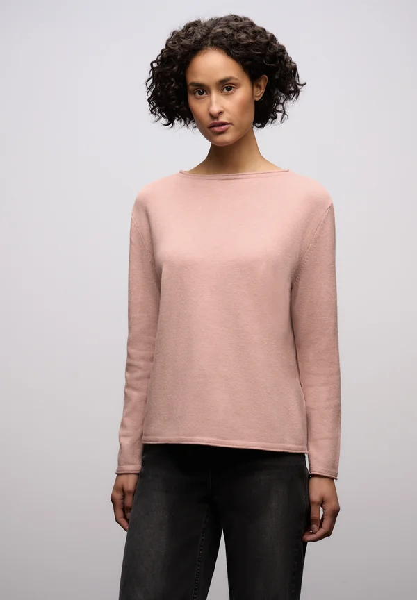 MIT GEROLLTEM SAUM - Strickpullover - rosa