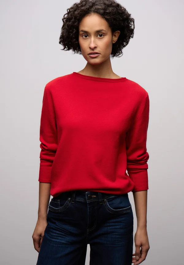 MIT GEROLLTEM SAUM - Strickpullover - rot