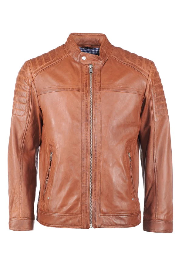 MIT HANDYTASCHE - Lederjacke - cognac