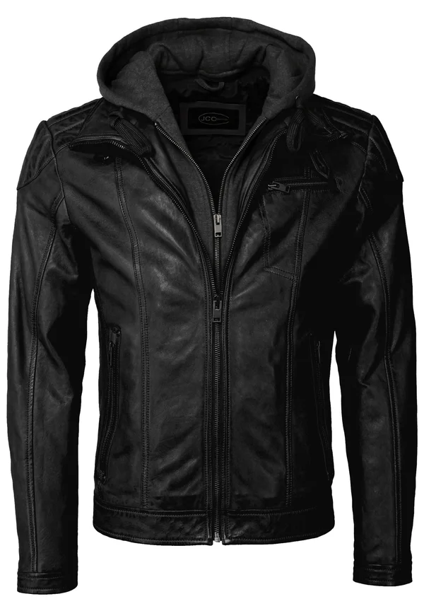 MIT KAPUZE - Lederjacke - black