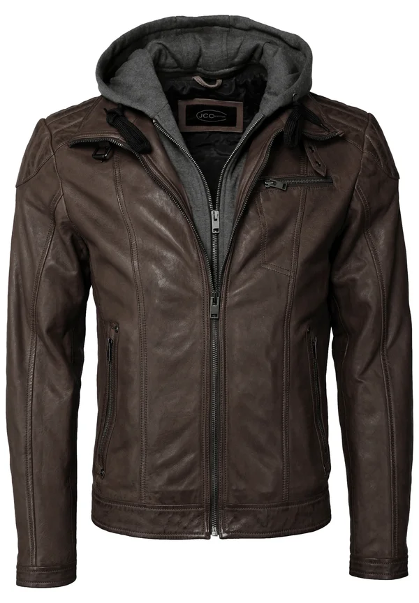 MIT KAPUZE - Lederjacke - brown