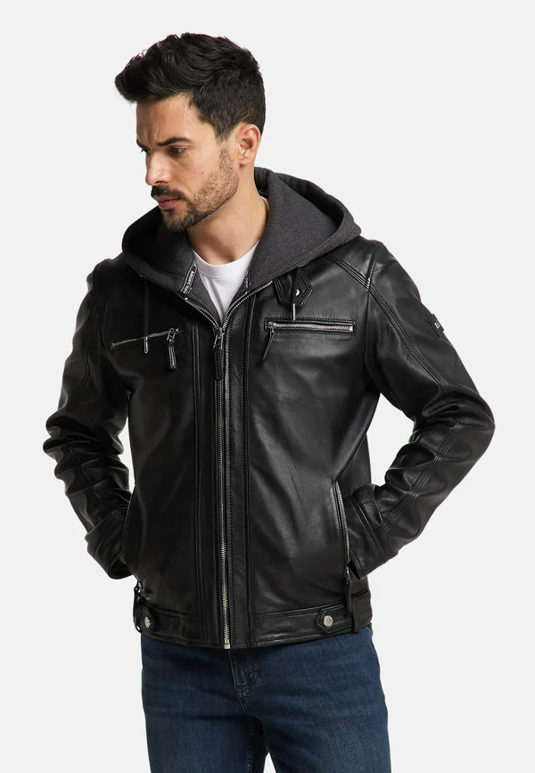 MIT KAPUZE SMUDO - Lederjacke - schwarz